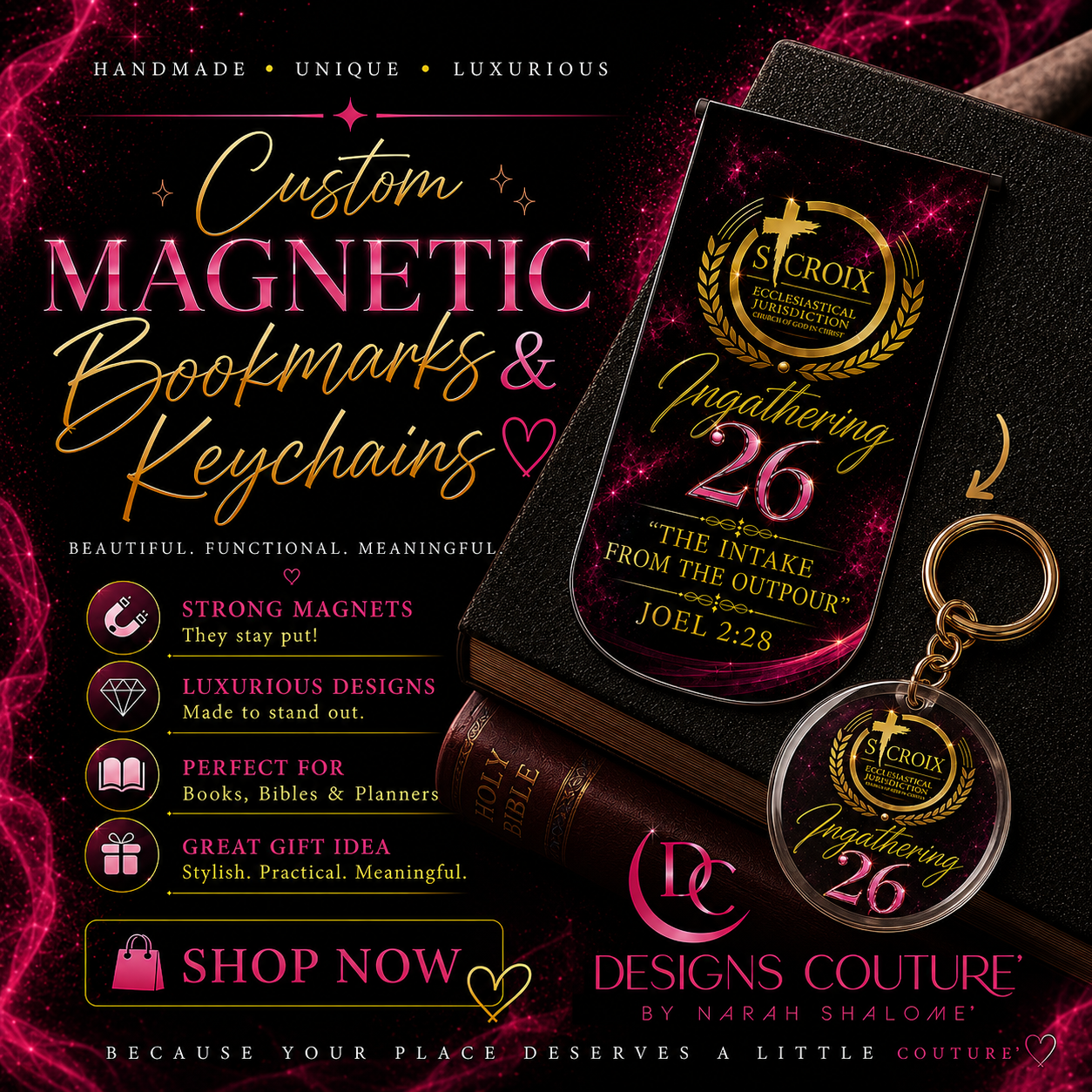 Custom magnetic bookmark and matching acrylic keychain for St. Croix Ingathering 26