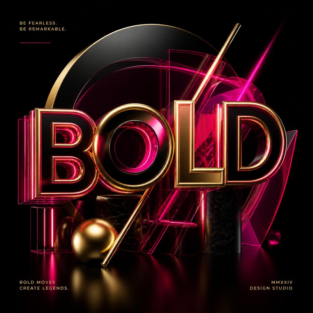 3D pink and gold typography graphic on black