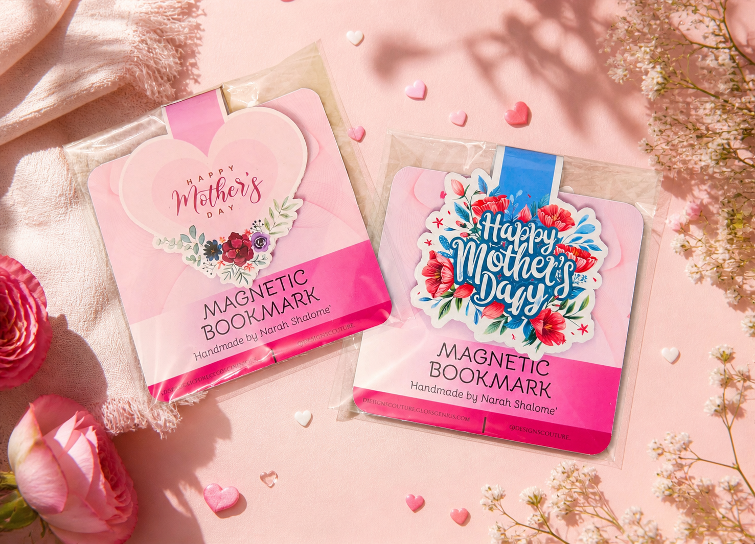 Handmade Mother's Day magnetic bookmarks